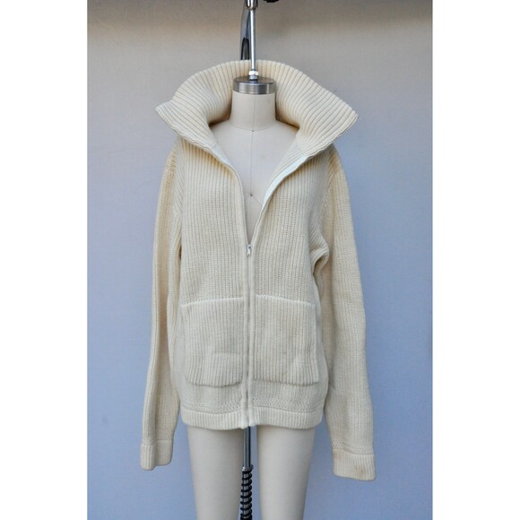 Vintage Chunky Wool Sweater Zip Up Cardigan Fisherman Icelandic Unisex M L - Picture 3 of 10